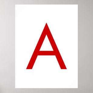 Plain Modern White Red Monogram Initial Brev Poster