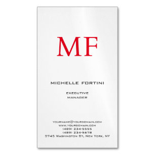 Plain Red Monogram Cute Minimalist Plain Magnetiska Visitkort