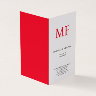 Plain Red Monogram Cute Minimalist Plain Visitkort
