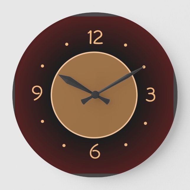 Plain RedBrown med Tan Center Kitchen Clock Stor Klocka (Framsida)