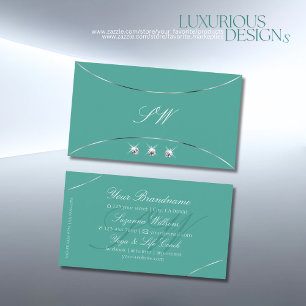 Plain Teal with Silver Decor Diamonds and Monogram Visitkort