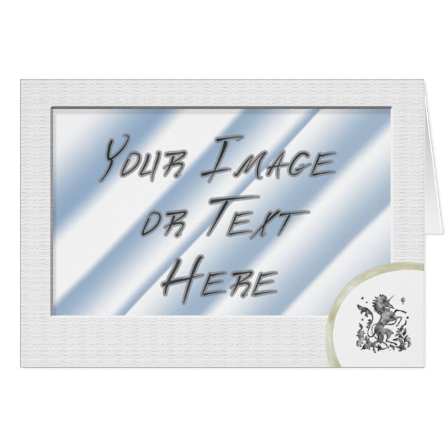 Plain White Photo Ram med Heraldic Unicorn Hälsningskort (Framsidan Horizontal)