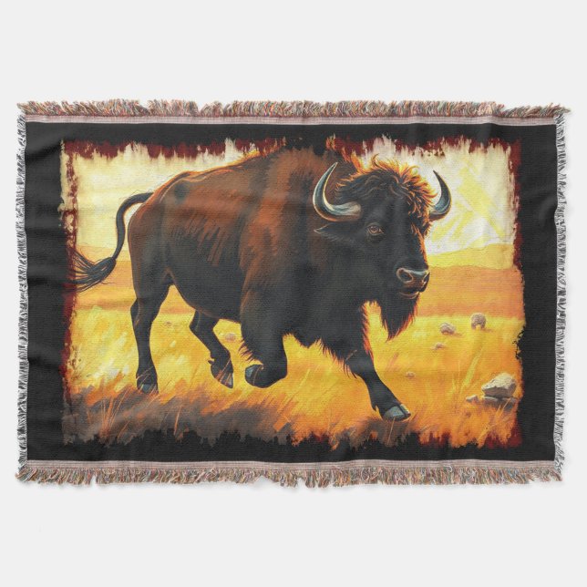 Plains Buffalo - Running American Buffalo Artwork Filt (Framsidan)