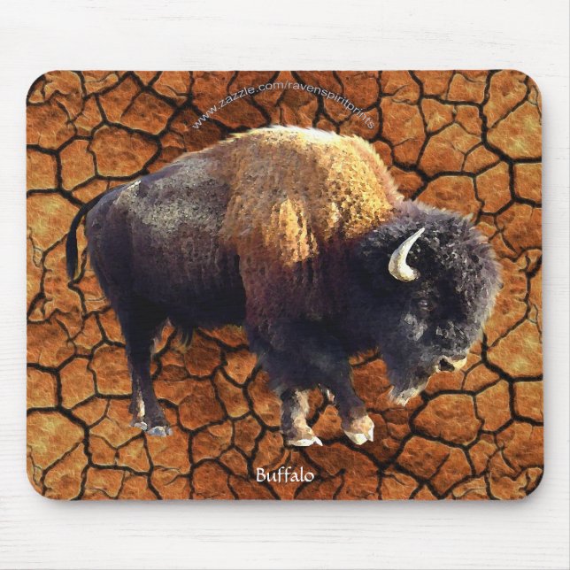 Plains Buffalo, Rustic Earth Wildlife Art Mousepad Musmatta (Framsidan)