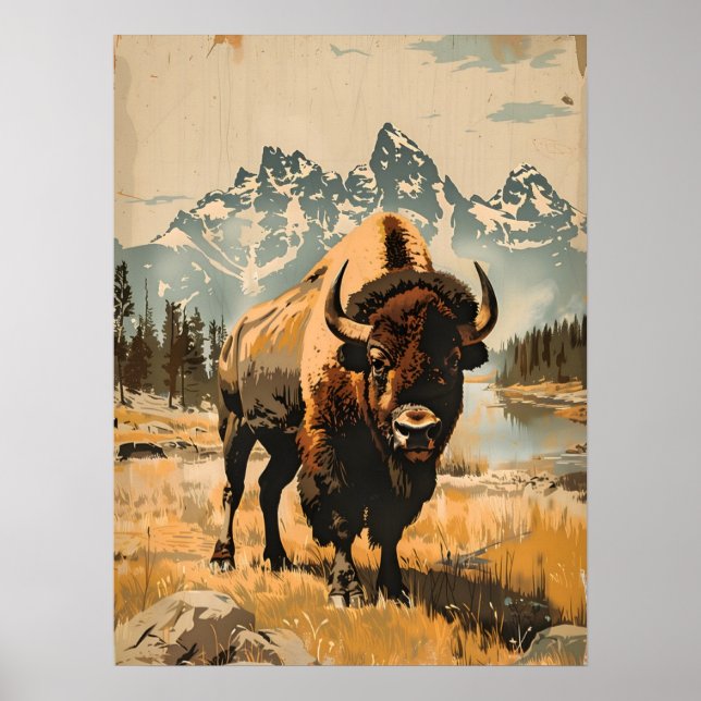 Plains Majesty: Vintage Bison Illustration Poster (Framsidan)