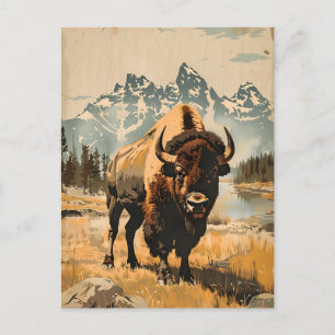 Plains Majesty: Vintage Bison Illustration Vykort