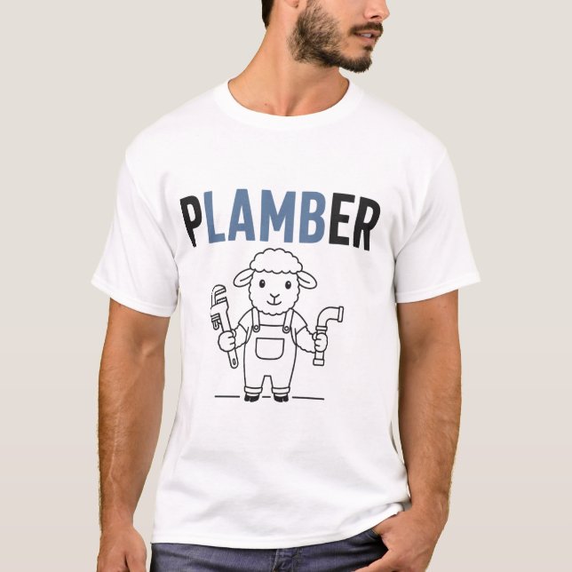 Plamber – Rolig Fårplumber Puns T Shirt (Framsida)