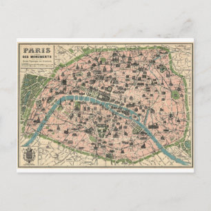 Plan ancien Paris och ses monument Vykort