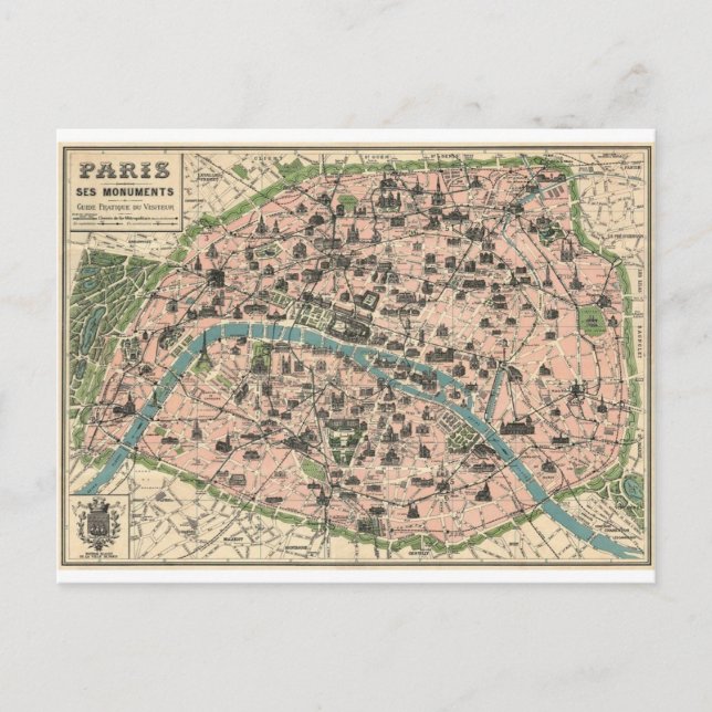 Plan ancien Paris och ses monument Vykort (Framsida)