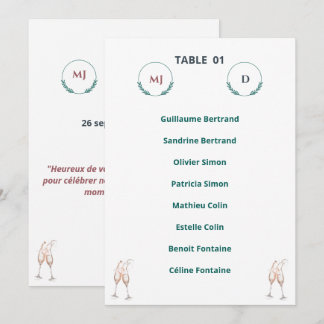 Plan de Table Individuel Chic – Harmony Journey Inbjudningar