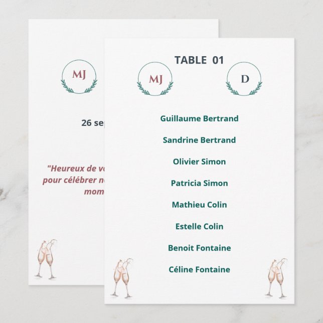Plan de Table Individuel Chic – Harmony Journey Inbjudningar (Fram/baksida)