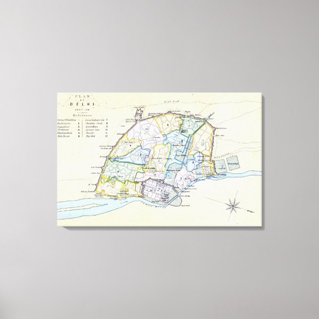 Plan Delhi 1857-58, graverad av Guyot & Canvastryck (Framsida)