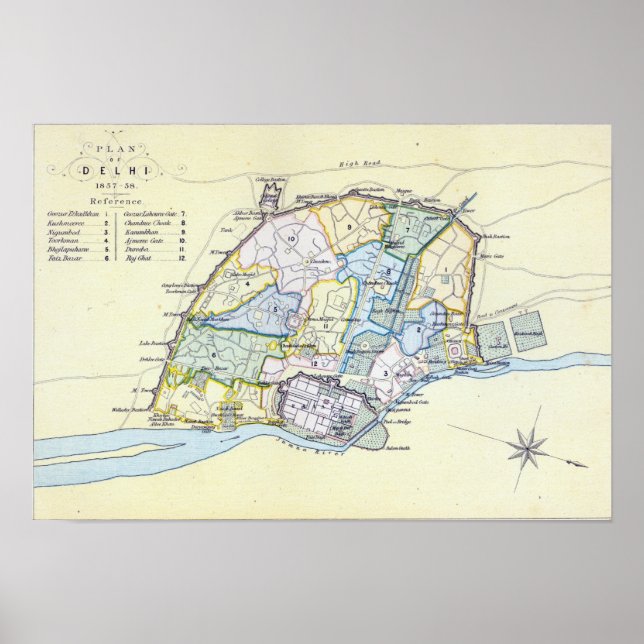 Plan Delhi 1857-58, graverad av Guyot & Poster (Framsidan)