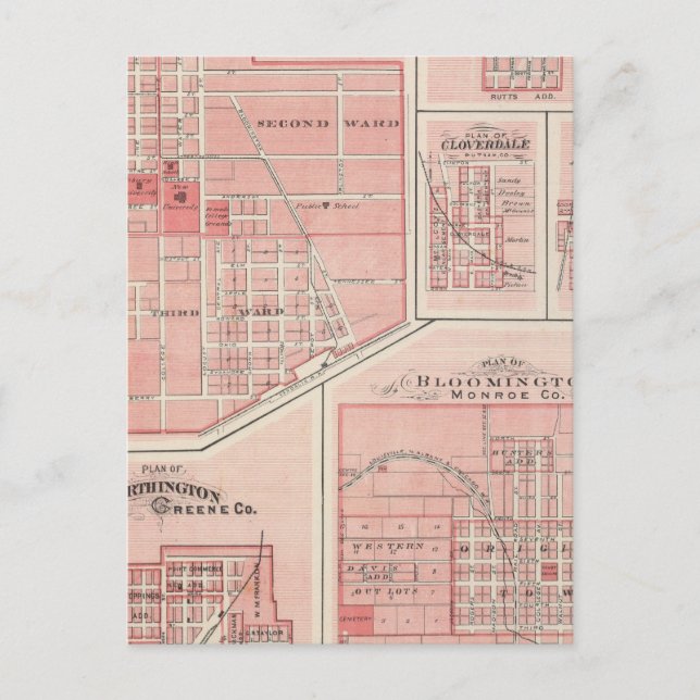 Plan för Grönt Castle, Putnam Co. med Bloomington Vykort (Framsida)