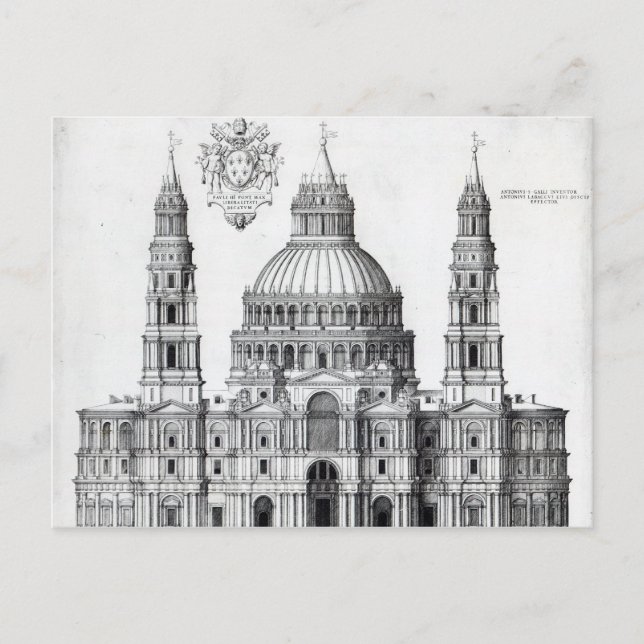 Plan for St. Peter's, Rom, 1539 Vykort (Framsida)