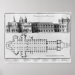 Plan och höjning av Cluny Abbey Poster