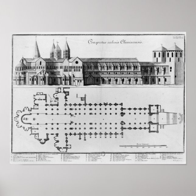 Plan och höjning av Cluny Abbey Poster (Framsidan)