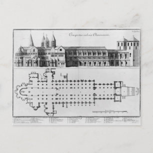 Plan och höjning av Cluny Abbey Vykort