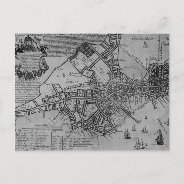 Plan of Boston, New England, 1739 Vykort (Framsida)