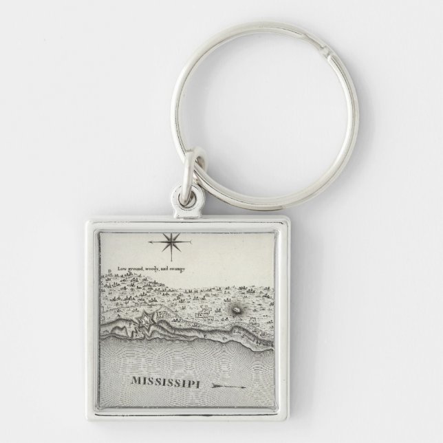 Plan över Fort batonväg Fyrkantig Silverfärgad Nyckelring (Framsidan)