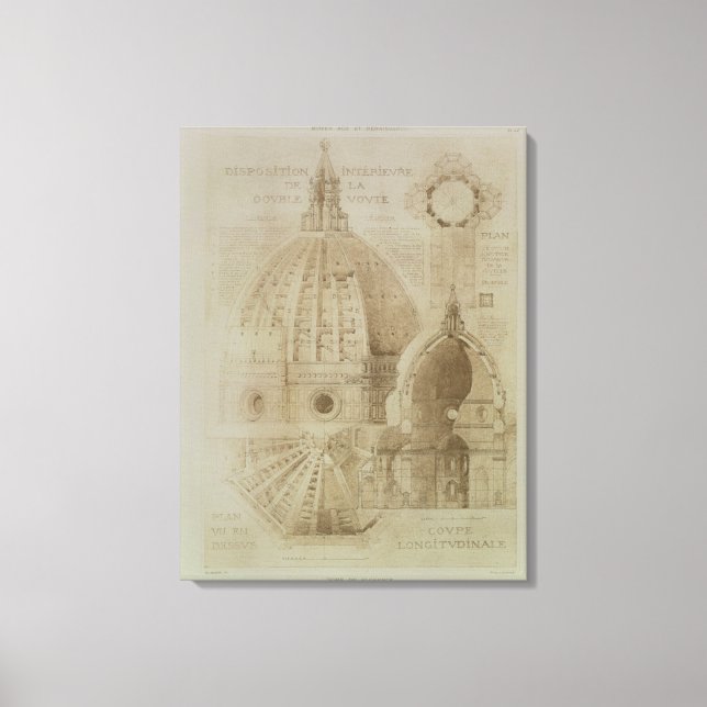 Plan, sektion och höjd av Florens katedral. Canvastryck (Framsida)