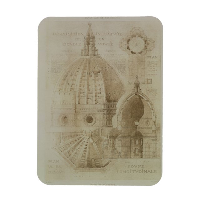 Plan, sektion och höjd av Florens katedral. Magnet (Vertikal)