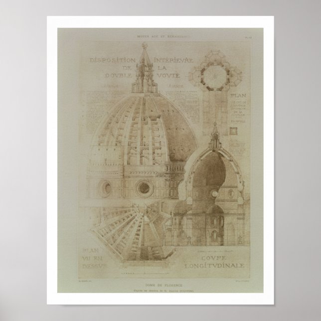 Plan, sektion och höjd av Florens katedral. Poster (Framsidan)