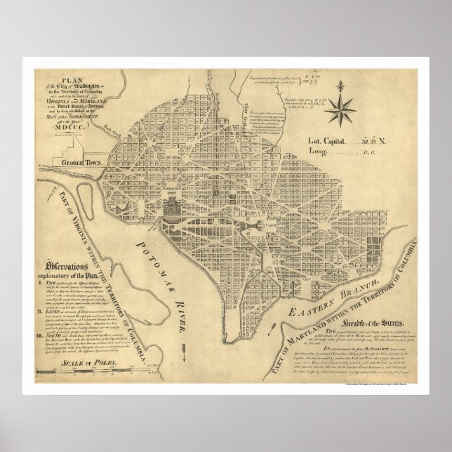 Plan Washington DC Karta 1792 Poster (Framsidan)