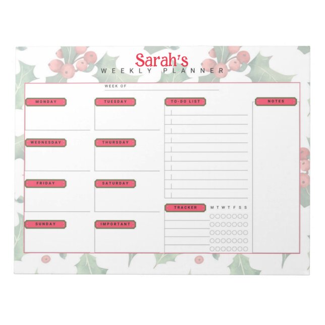 Plananner jul Holly Weekly Anteckningsblock (Framsida)