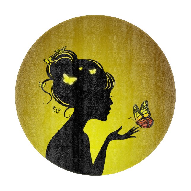 Planche À Découper La femme papillons jaunes (Framsidan)