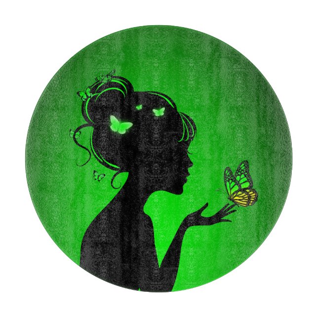 Planche À Découper La femme papillons verts (Framsidan)