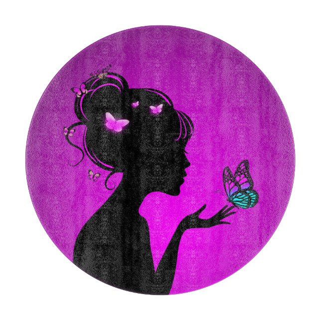 Planche À Découper La femme papillons violets (Framsidan)