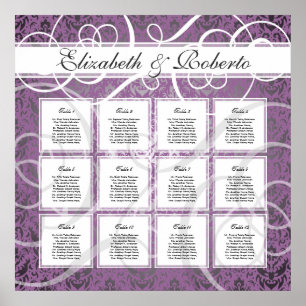 Plandiagram över Lilac Damask 12 Bord Bröllop Poster
