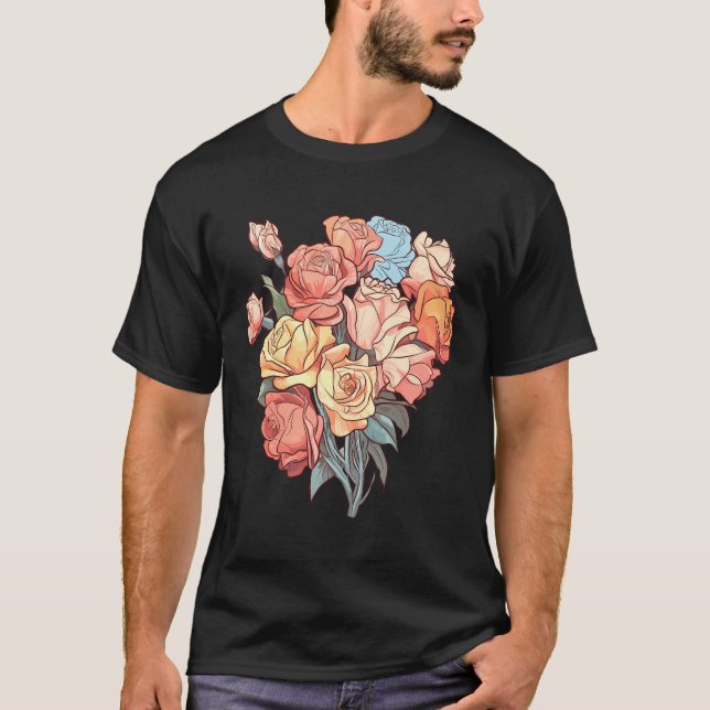 Planen för Blommigt av Ro-färgblommor T Shirt (Framsida)
