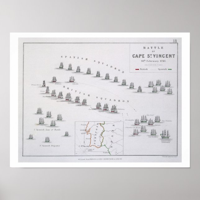 Planen för slaget vid Cape St Vincent den 14 febru Poster (Framsidan)