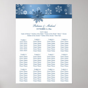 Planen för vinterblå och vit Snöflingor Poster