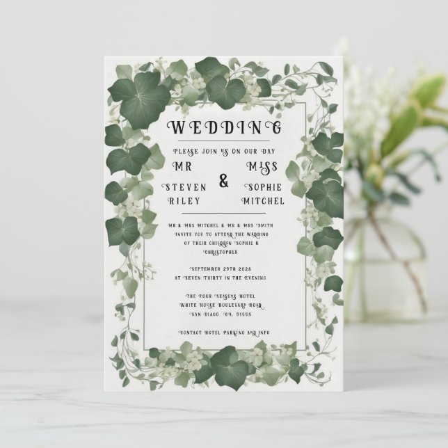 Planen och inbjudan till elegant Ivy Bröllop Bord (Stående Fram)
