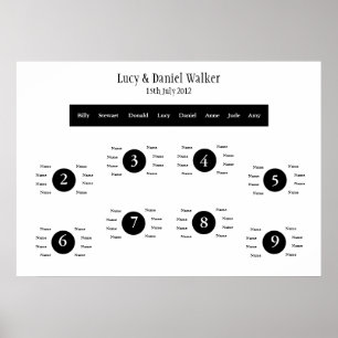 Planen Svarta och vita Bröllop-sätet Bord Poster