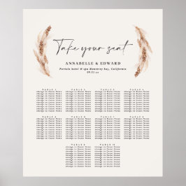 Planer för säten i Rustic pampas, botaniska bröllo Poster