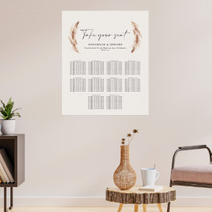 Planer för säten i Rustic pampas, botaniska bröllo Poster