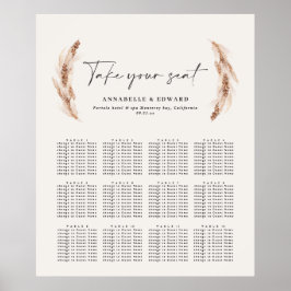 Planer för säten i Rustic pampas, botaniska bröllo Poster