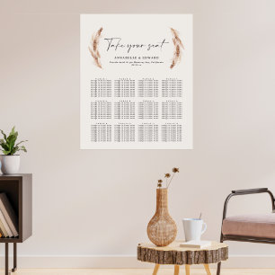 Planer för säten i Rustic pampas, botaniska bröllo Poster