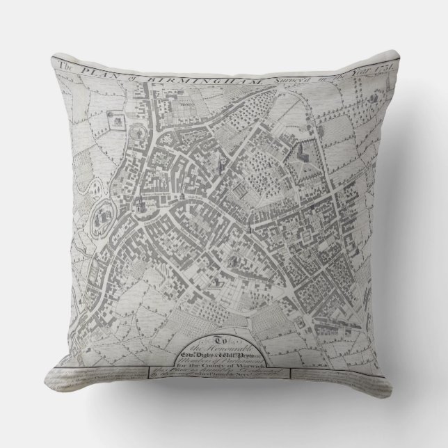 Planera av Birmingham, 1731 som publiceras 1789 Kudde (Framsida)