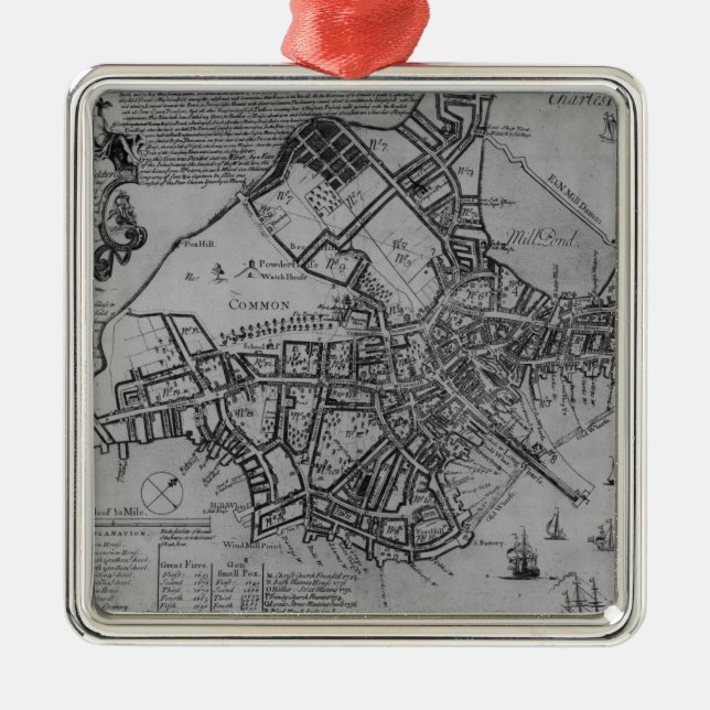 Planera av Boston, New England, 1739 Julgransprydnad Metall (Framsidan)