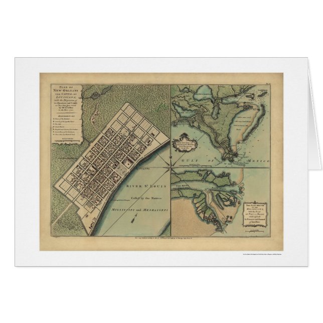 Planera av den New Orleans kartan 1759 Hälsningskort (Framsidan Horizontal)