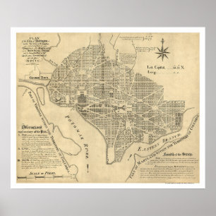 Planera av den Washington DC-kartan 1792 Poster