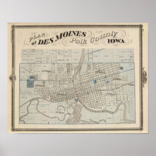 Planera av Des Moines, Polk County, Iowa Poster