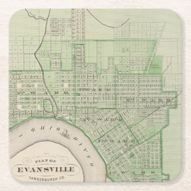 Planera av Evansville, Vanderburgh Co Underlägg Papper Kvadrat (Framsidan)