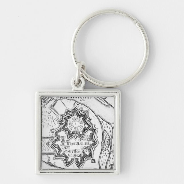 Planera av Mannheim, Tysklandet 1690 Fyrkantig Silverfärgad Nyckelring (Framsidan)