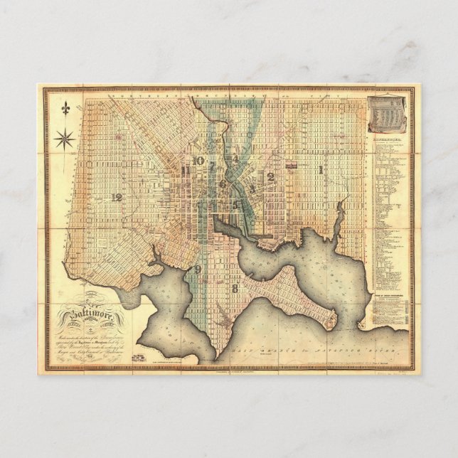 Planera av staden av den Baltimore Maryland kartan Vykort (Framsida)